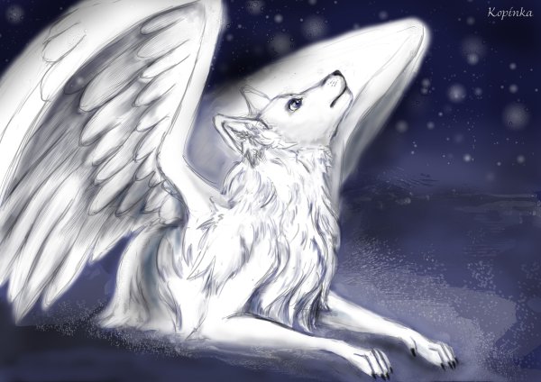 Крылатый белый волк Симуран