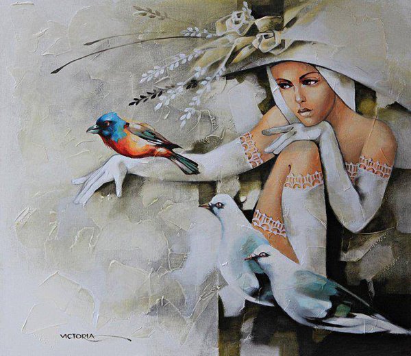 Художница Victoria Stoyanova женщина птица