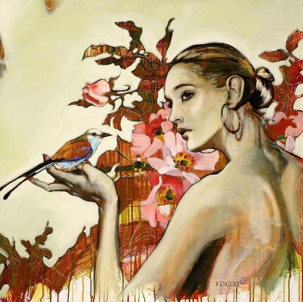 Картина девушка с птицей