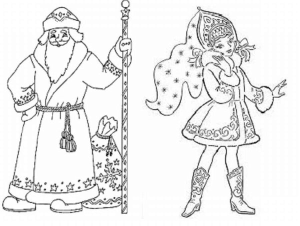 Трафарет Деда Мороза и Снегурочки на окно