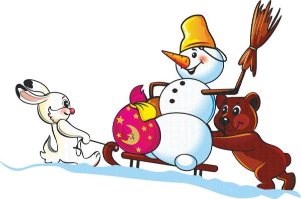 Новогодний рисунок Зайка и Снеговик