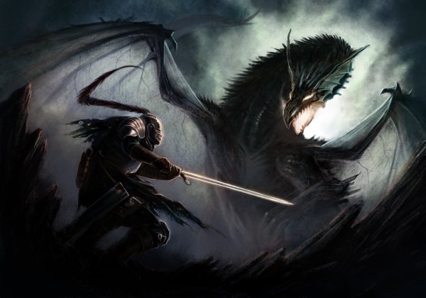 Рыцарь сражается с драконом