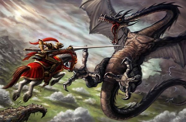 Рыцарь Ланцелот убить дракона.