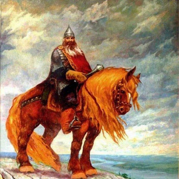 Рисунки богатырь стоит рядом с конем