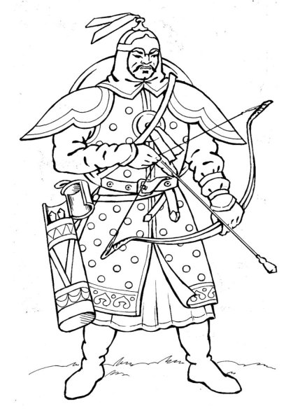 Воин монголо татарского Ига раскраска