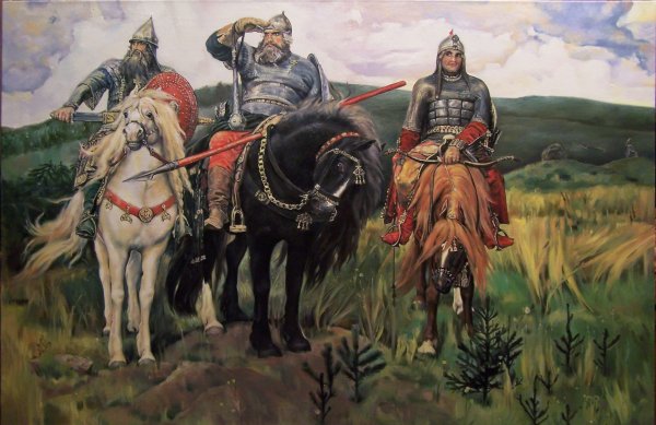 Картина три богатыря Васнецова черно белая
