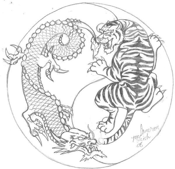 Китайский дракон и тигр Инь Янь
