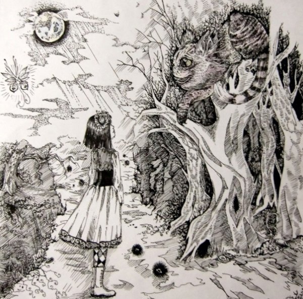 Алиса в стране чудес иллюстрации Чеширский кот и Алиса