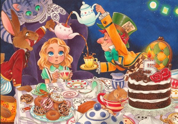 Алиса в стране чудес чаепитие у Шляпника рисунок