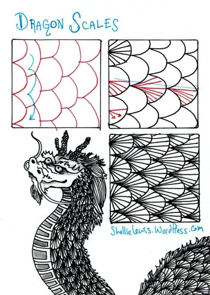Рисование чешуи дракона