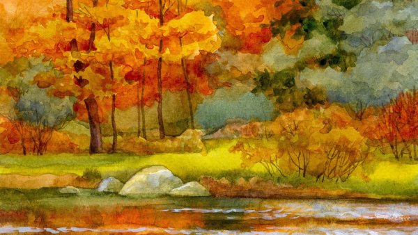 Осенний пейзаж акварелью