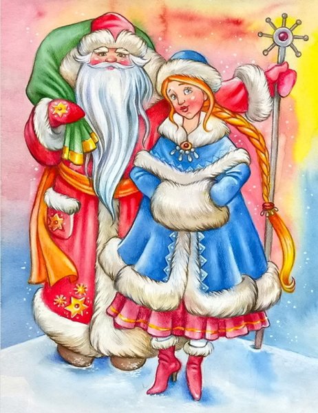 Новогодние рисунки Деда Мороза и Снегурочки