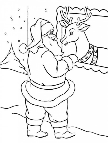 Раскраска дед Мороз с оленями