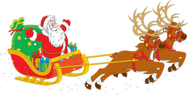Дед Мороз с санями и оленями