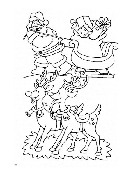 Раскраска для малышей дед Мороз с оленями