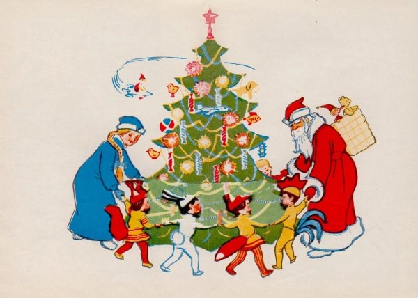 Советские открытки с новым годом елка