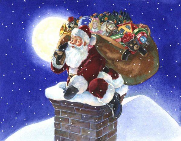 Санта Клаус лезет в трубу