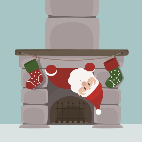 Дед Мороз лезет в дымоход