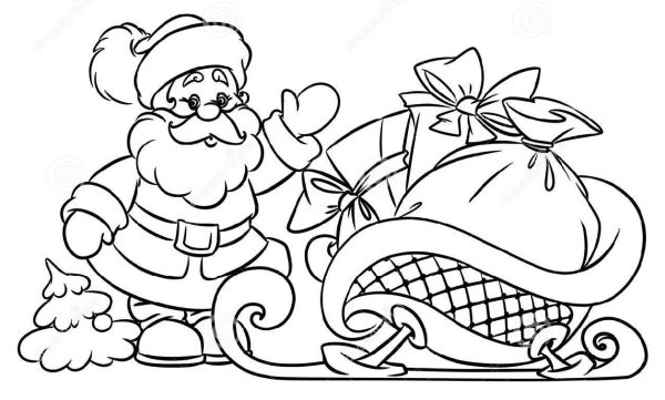 Дед Мороз с мешком подарков раскраска