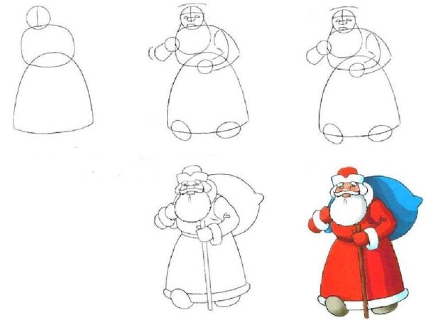 Пошаговый рисунок Деда Мороза