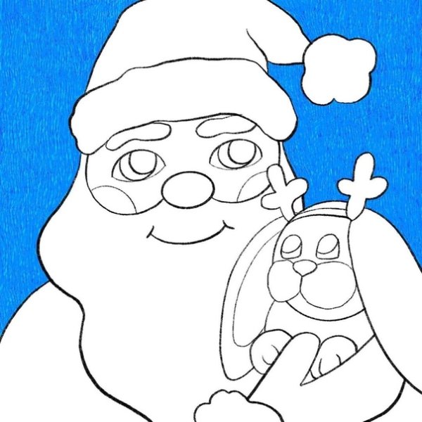 Лицо Деда Мороза рисунок красный и синий