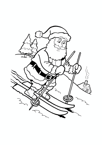Рисунки дед мороз на лыжах