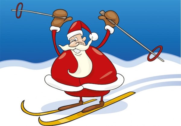 Дед Мороз на лыжах рисунок