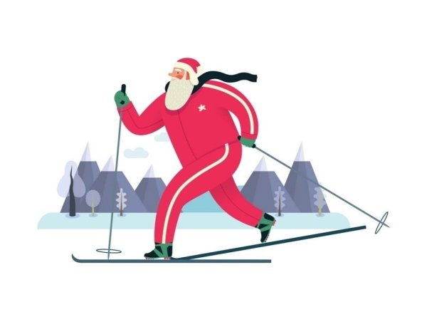 Дед Мороз катается на лыжах
