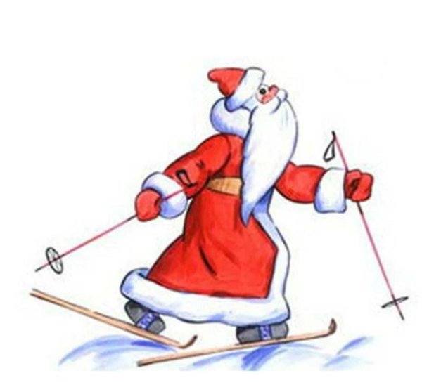 Дед Мороз на лыжах клипарт