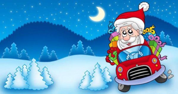 Дед Мороз на машине для детей