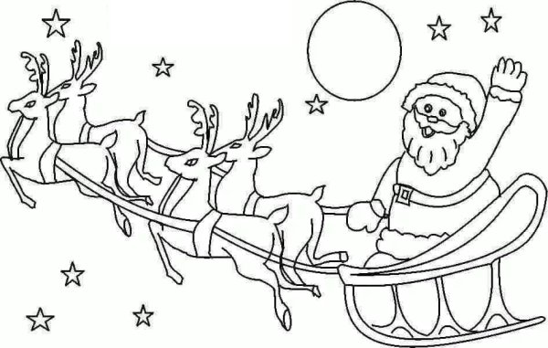 Раскраски новогодние олени с дедом Морозом