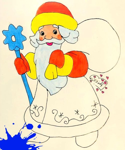 Рисунок Деда Мороза для детей 6 лет