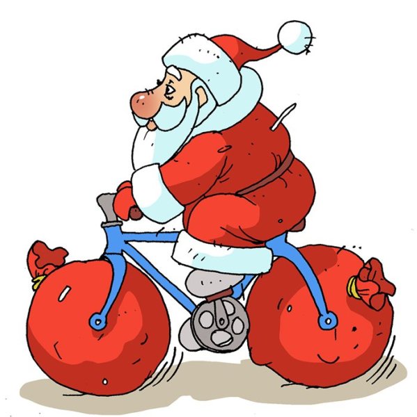 Санта Клаус на велосипеде