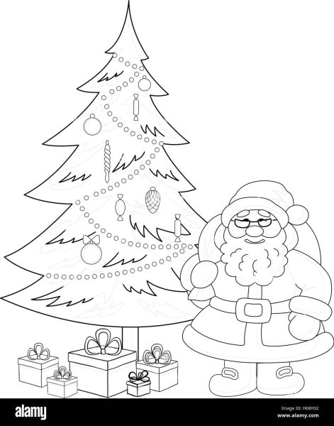 Дед Мороз с елкой рисунок карандашом