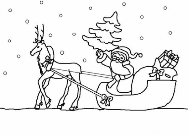 Новогодний рисунок дед Мороз на санях
