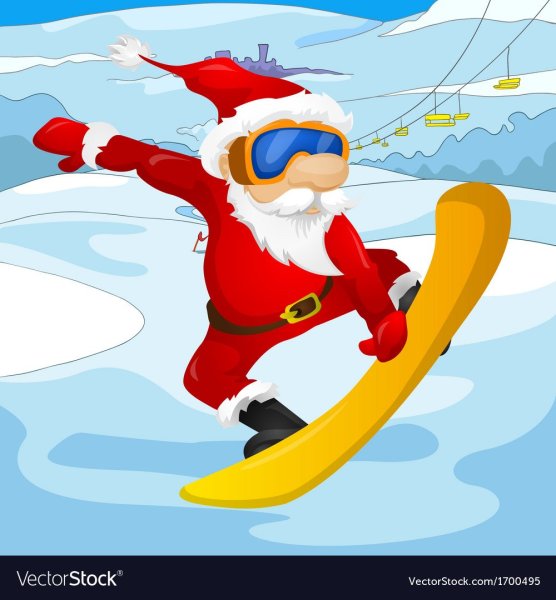 Дед Мороз на сноуборде вектор