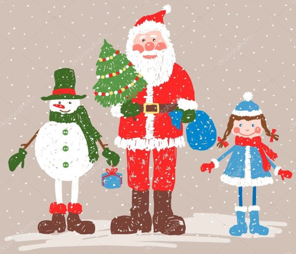 Картинки Деда Мороза Снегурочки и снеговика