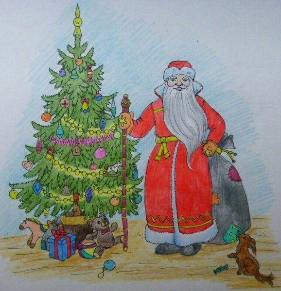 Рисование дед Мороз и елочка