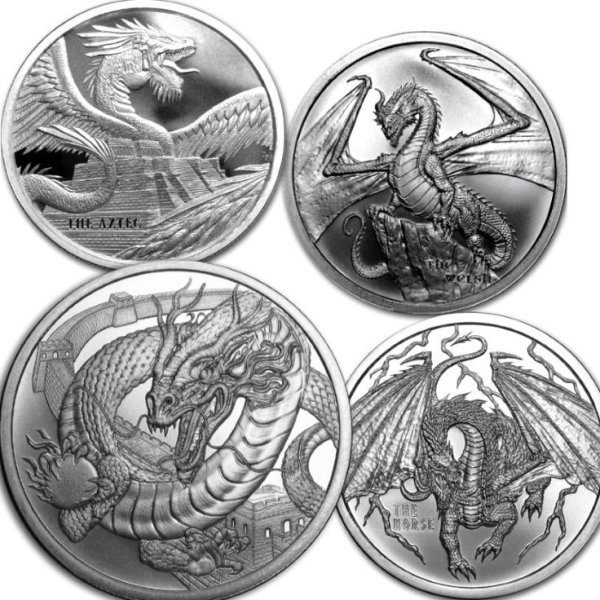 Серебряная монета с изображением дракона