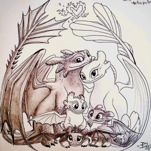 Драконы семья Беззубика раскраска