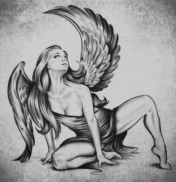 Рисунки карандашом ангелы с крыльями