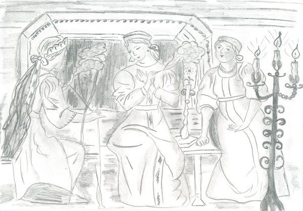 Сказка о царе Салтане раскраска 3 девицы под окном