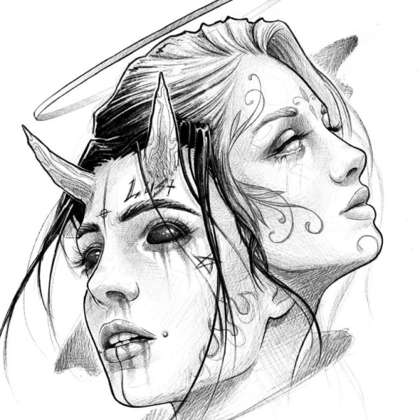 Рисунки девочка демон лицо