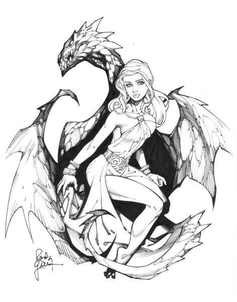 Девочка с драконом чб