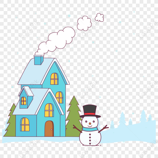 Снеговик и домик нарисовать