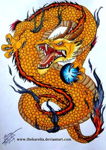 Золотой дракон тату