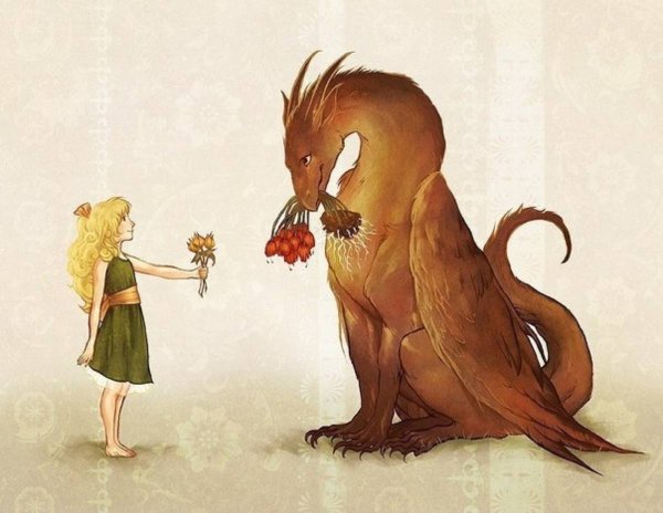Дракон обнимает девушку