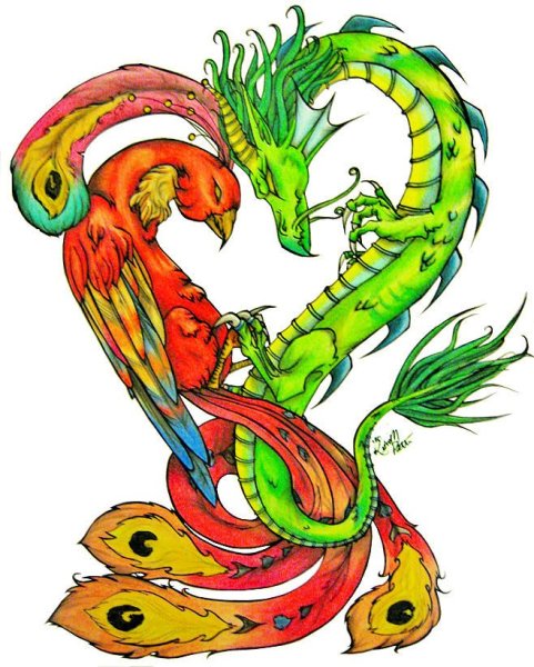 Картина дракон и Феникс