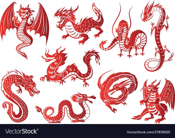 Китайский дракон эскиз красный
