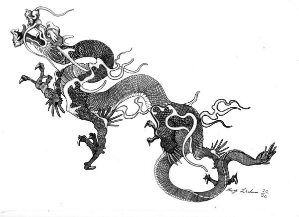 Эскиз дракона в японском стиле